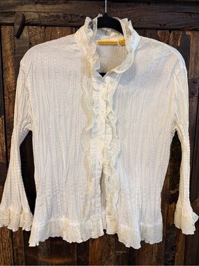 Vtg Lloyd Williams Womens L White Lace Ruffle Blouse Victorian Cottagecore